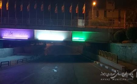 عملیات نورپردازی پل نادری توسط شهرداری منطقه یک اهواز